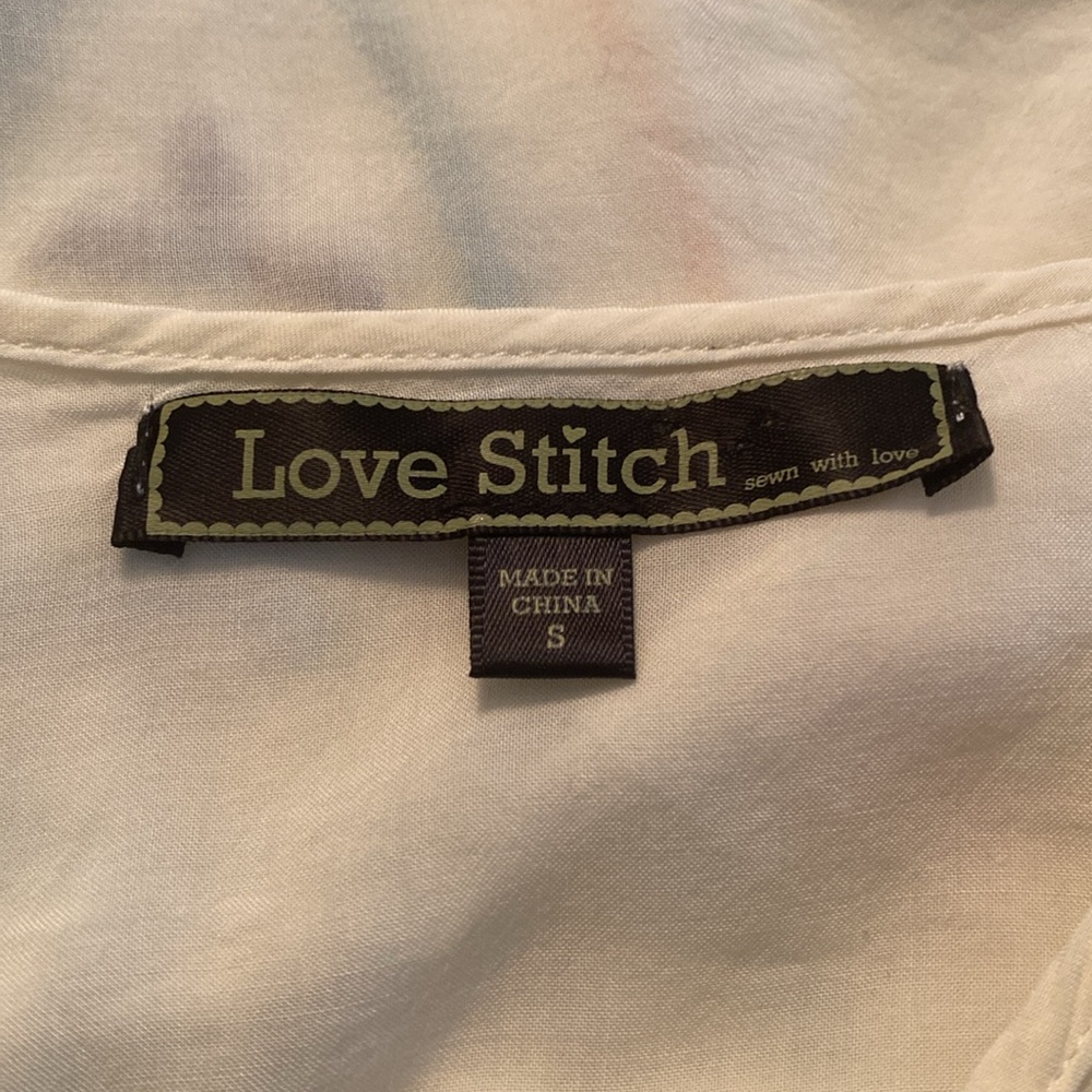 Love Stitch Cream Embroidered Fringe 3/4 Sleeve Bohemian Blouse - Size S - Picture 7 of 8